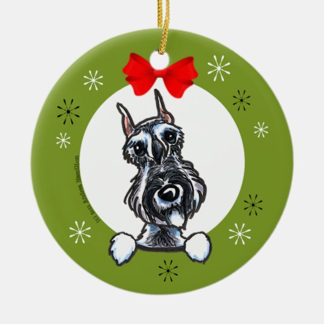 Salt Pepper Schnauzer Christmas Classic Ceramic Tree Decoration (Front)