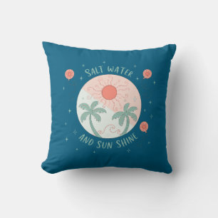 Salt Water and Sun Shine Vintage Beach Palm Tree Cushion