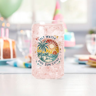 Salt Water and Sun Shine Vintage Tropical Beach Can Glass