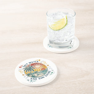 Salt Water and Sun Shine Vintage Tropical Beach Coaster