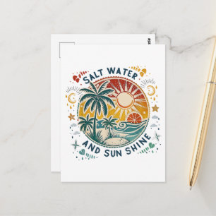 Salt Water and Sun Shine Vintage Tropical Beach Postcard