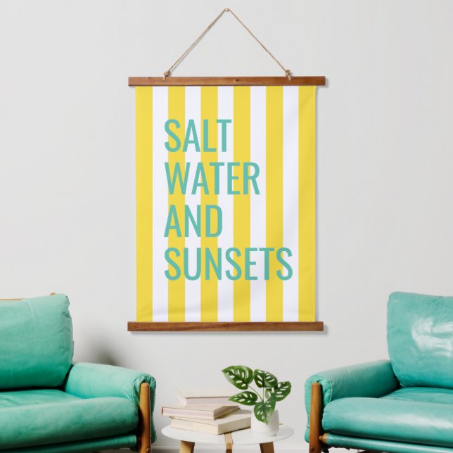 Salt Water And Sunsets Yellow Cabana Stripe Hanging Tapestry (Living Room)