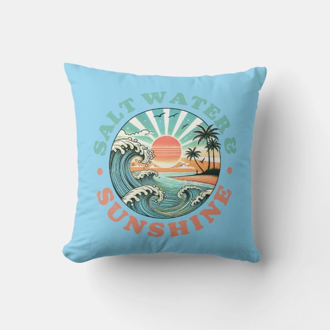 Salt Water and Sunshine Summer Throw Pillow (Front)
