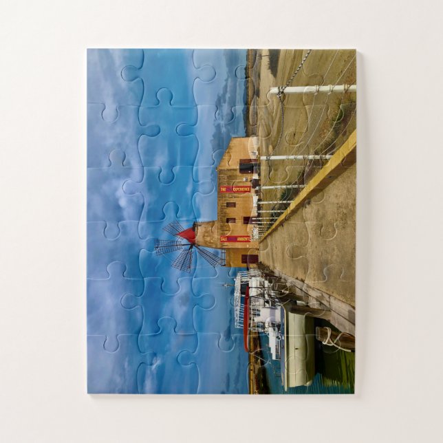 Salt Windmill Harbor in Western Sicily, Italy Jigsaw Puzzle (Vertical)