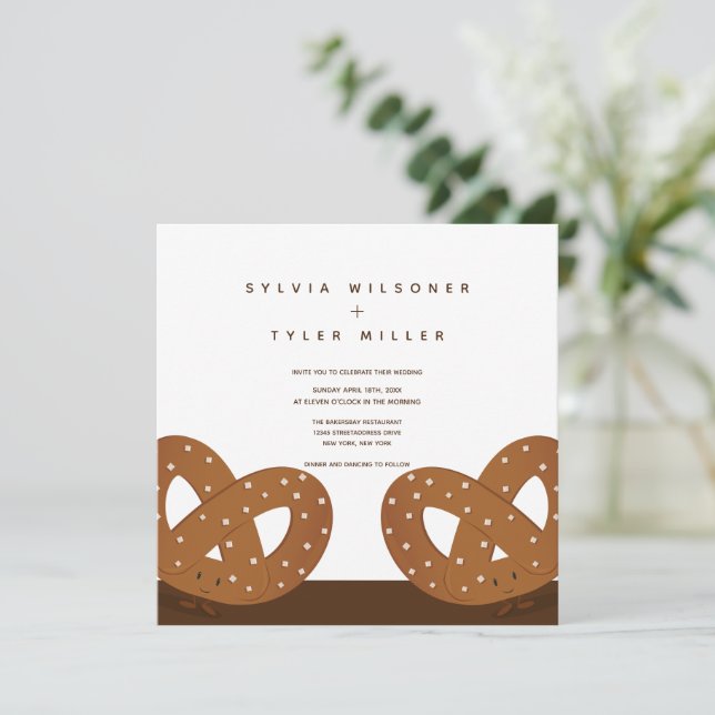 Salted Pretzels Fun Illustrated Wedding Invitation (Standing Front)