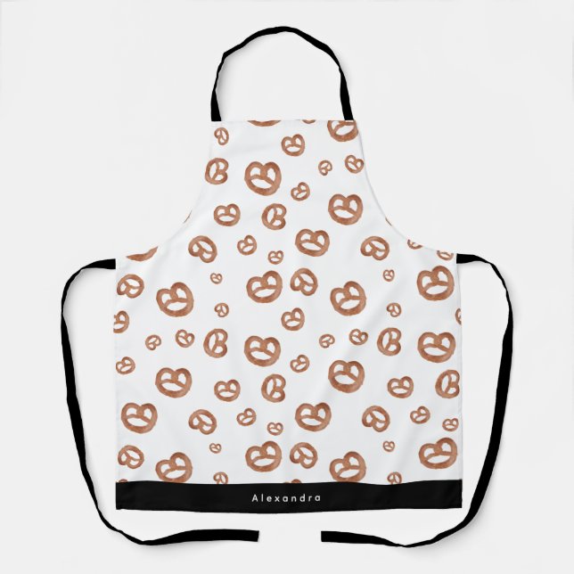 Salted Soft Watercolor Pretzel Pattern Baker Apron (Front)