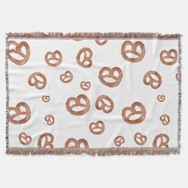 Salted Soft Watercolor Pretzel Pattern Throw Blanket (Front)