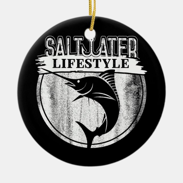 Saltwater Deep Sea Fishing Angler Fisherman Sport Ceramic Tree Decoration (Front)