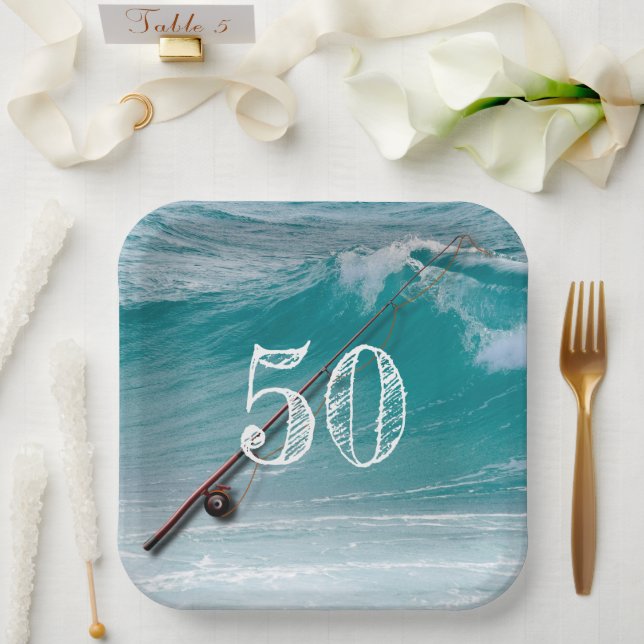 Saltwater Fisherman Custom Age Birthday Paper Plate (Wedding)