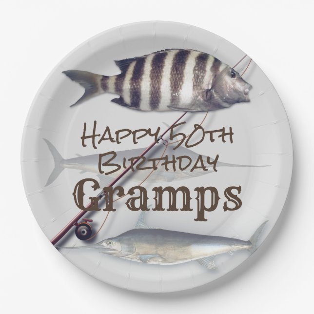 Saltwater Fishing Fisherman's Birthday Party Paper Plate (Front)