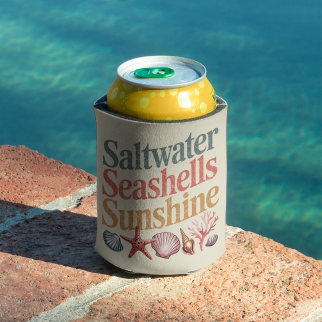 Saltwater Seashells Sunshine Summer Beach Vacation Can Cooler (In Situ Pool)