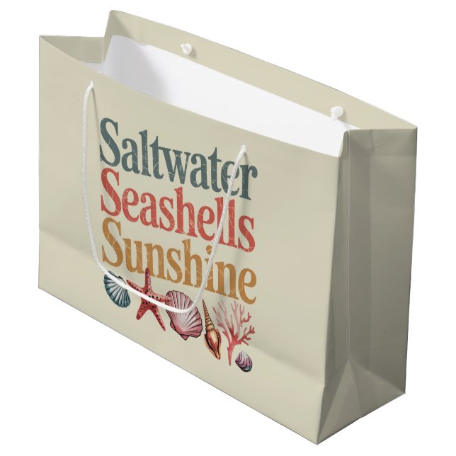 Saltwater Seashells Sunshine Summer Beach Vacation Large Gift Bag (Front Angled)