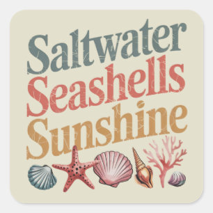 Saltwater Seashells Sunshine Summer Beach Vacation Square Sticker