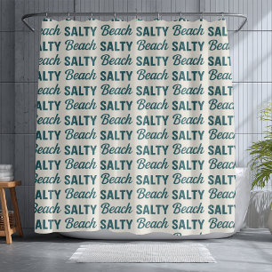 Salty Beach Coastal Teal Graphic Print Ocean Decor Shower Curtain