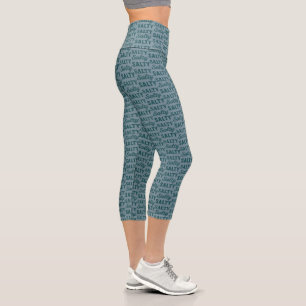 Salty Beach Graphic   Coastal Teal Surf Life Yoga Capri Leggings