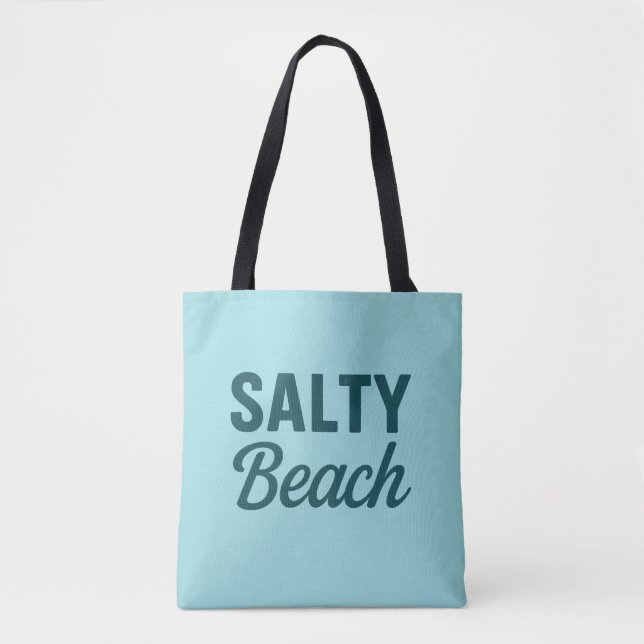 Salty Beach Life | Coastal Teal Blue Graphic Print Tote Bag (Front)
