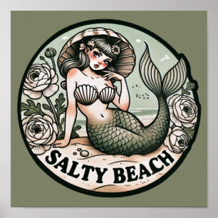 Salty Beach Mermaid Humour Funny Mermaids          Poster