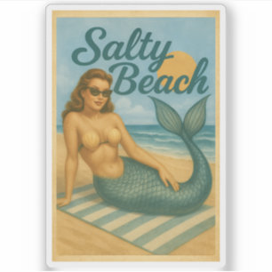Salty Beach Pin-Up Mermaid -Retro Coastal Life Art
