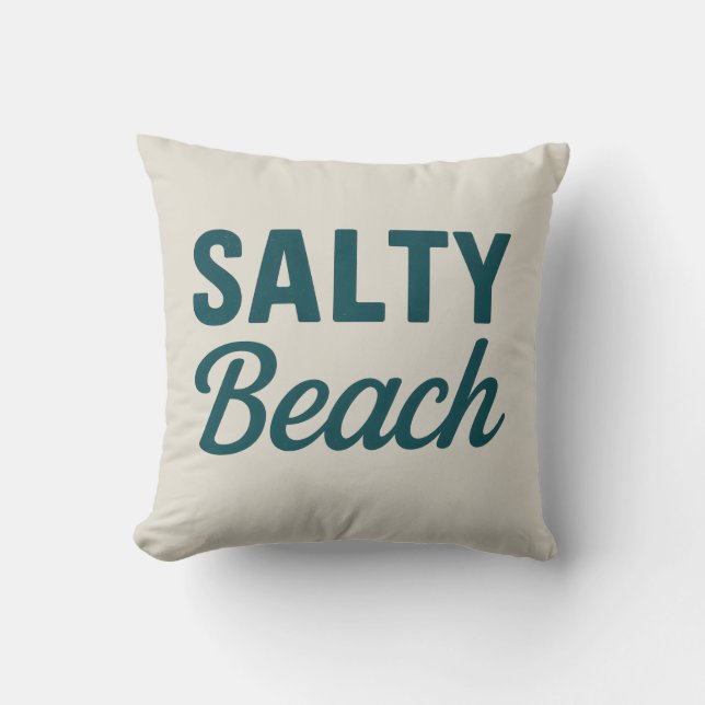 Salty Beach Reversible Teal Coastal Decor Graphic Cushion (Front)