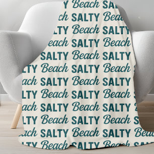 Salty Beach Sand & Teal Blue Graphic Coastal Decor Fleece Blanket
