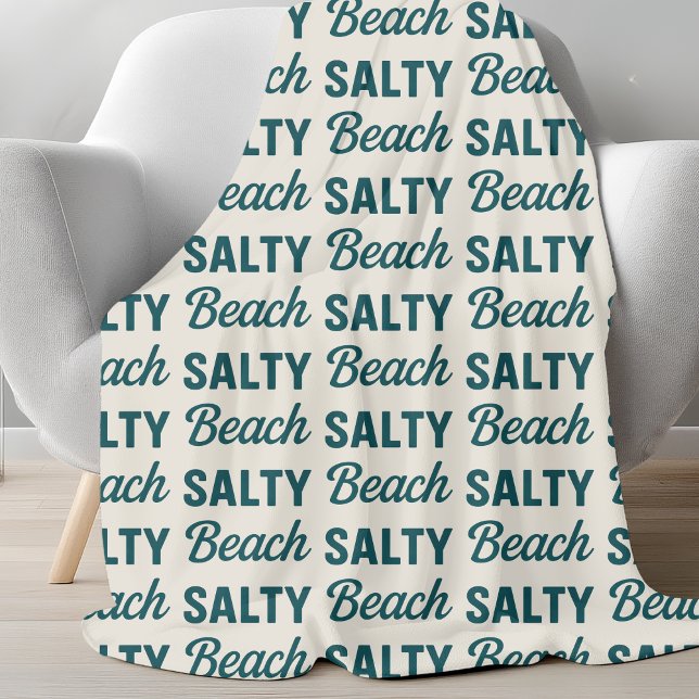 Salty Beach Sand & Teal Blue Graphic Coastal Decor Fleece Blanket (Creator Uploaded)