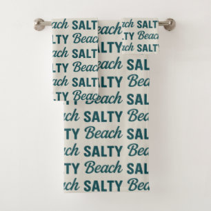 Salty Beach Teal Sand Coastal Beach Decor Graphic Bath Towel Set