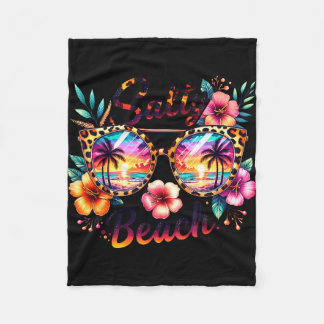Salty beach tropical flowers leopard sunglasses fleece blanket