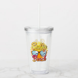 Salty Beach Tropical Sun & Palm Tree Acrylic Tumbler