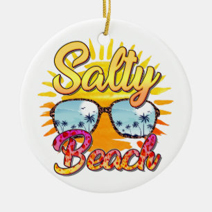 Salty Beach Tropical Sun & Palm Tree Ceramic Tree Decoration