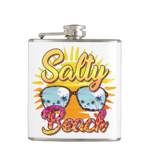 Salty Beach   Tropical Sun & Palm Tree Hip Flask