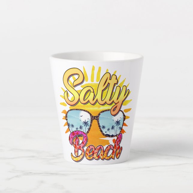 Salty Beach | Tropical Sun & Palm Tree Latte Mug (Front)