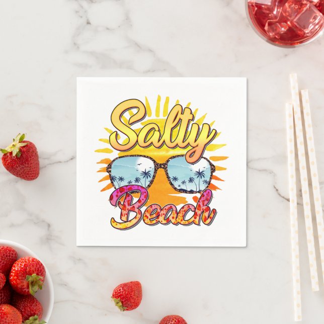 Salty Beach | Tropical Sun & Palm Tree Napkin (Insitu)