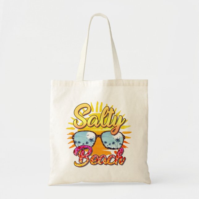Salty Beach | Tropical Sun & Palm Tree Tote Bag (Front)