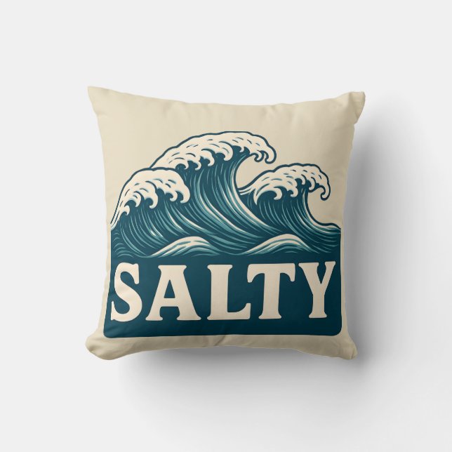 Salty Blue Surf Beach Waves Nautical Coastal Decor Cushion (Front)