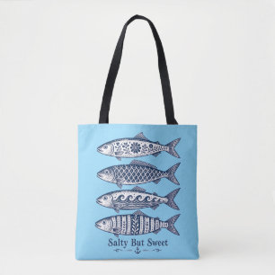 Salty But Sweet Light Blue Nautical Fish Tote Bag