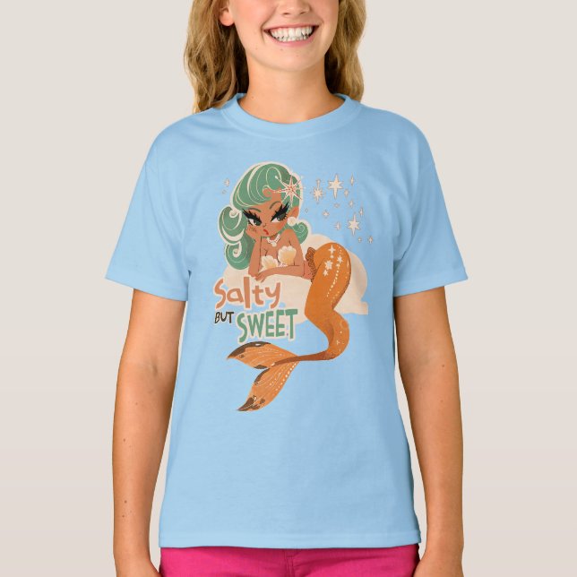 Salty but Sweet Mermaid: Playful Retro Ocean Vibes T-Shirt (Front)