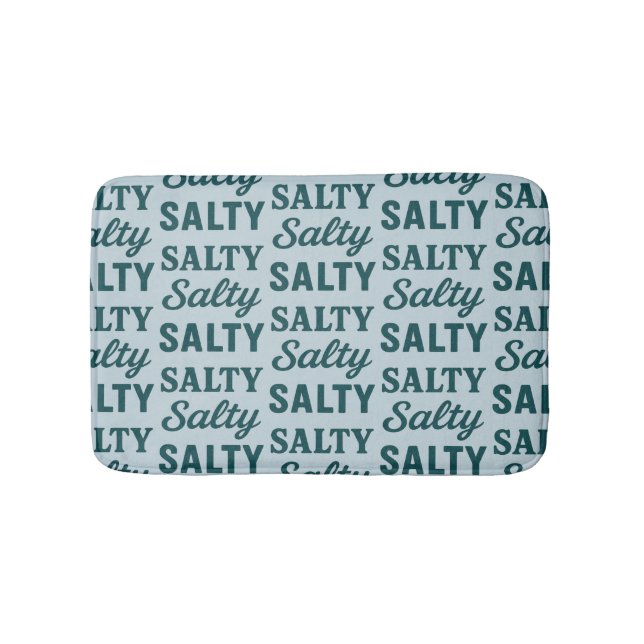 Salty Coastal Life -Blue Graphic Print Beach Decor Bath Mat (Front)