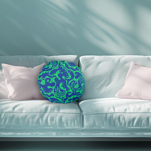 Salty Creatures Illustrated Pattern Round Pillow