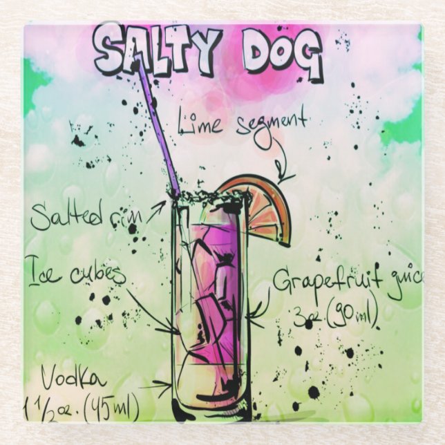 Salty Dog Drink Recipe Glass Coaster (Front)