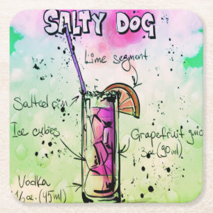 Salty Dog Drink Recipe Square Paper Coaster