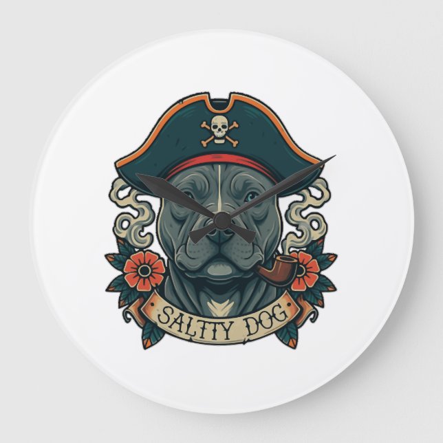 Salty Dog Pitbull Large Clock (Front)