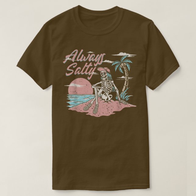 Salty Funny Summer Skeleton Palm Tree  T-Shirt (Design Front)