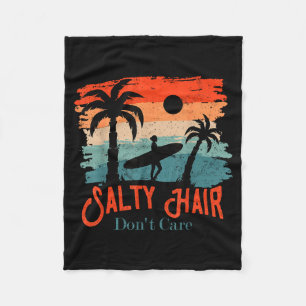Salty Hair Don't Care Vintage Surfer  Fleece Blanket