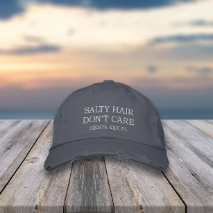 Salty Hair Don't Care   Your City or Beach Name Embroidered Hat