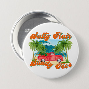 Salty Hair, Sandy Toes Tropical Truck & Beach 7.5 Cm Round Badge