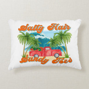 Salty Hair, Sandy Toes Tropical Truck & Beach Decorative Cushion