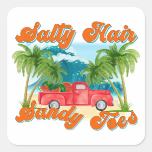 Salty Hair, Sandy Toes Tropical Truck & Beach Square Sticker