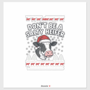 Salty Heifer Christmas Cow Funny Vintage Engraving
