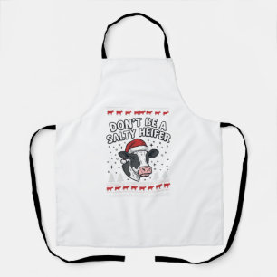 Salty Heifer Christmas Cow Funny Vintage Engraving Apron