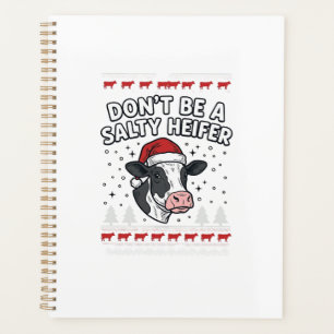 Salty Heifer Christmas Cow Funny Vintage Engraving Planner